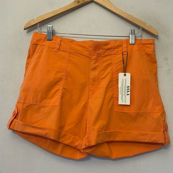 Sanctuary orange cuffed cargo shorts Size 27  New - Picture 1 of 10